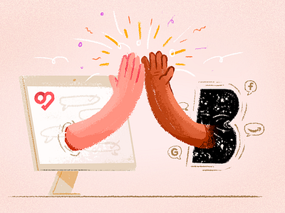 Illustration for Partnership News celebration collaboration editorial illustration hands high five illustration partnership