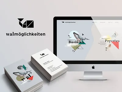 Walmöglichkeiten business card businesscard collage corporate design logo tangram website whale whale logo