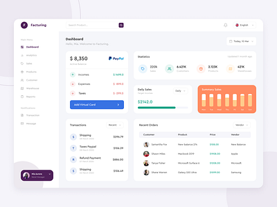 Facturing - Web App analytics app clean dashboard design designer desktop design expense incomes manufacturing sales simple design statistics ui uidesign ux uxdesign web app web design website