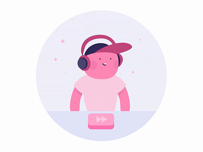 Music Services - Illustration + Animation animation button character headphones illustration mobile motion music app pink play product illustration