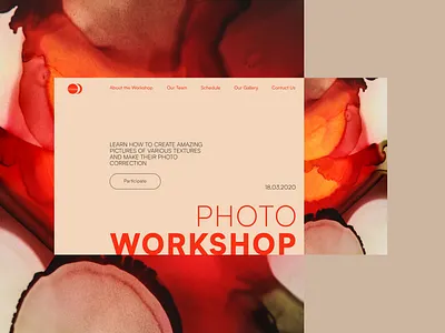 Page for the Photo Workshop. Concept bright color concept design flat idea main page minimal orange photo ui web website workshop