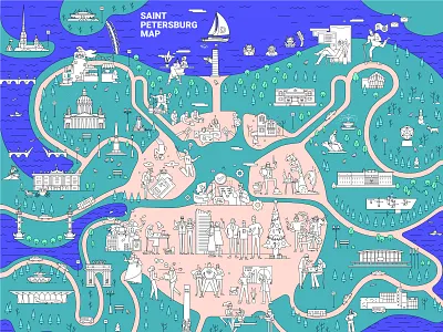Coloring Book "Map of Saint Petersburg" architecture artwork blue character city coloring book company culture devim earth green illustration map people print saint petersburg sights st. petersburg vector work
