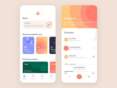 Meditation App design flat clean simple illustration interface meditation meditation app mobile ios iphone player sketch ui ux yoga