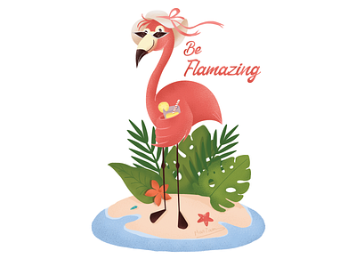 Be Flamazing amazing beach character design design flamingo good vibes hat holiday illustration juice jungle leaf lemonade pink shell summer typography