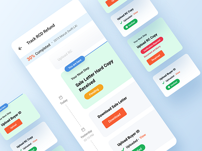 Track RCD Refund with Action App activity android app cards clean ui concept design mobile process tracking ui ux