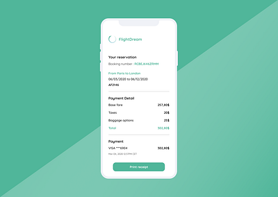 Daily UI #17 - Email Receipt booking booking system dailyui dailyui 017 dailyuichallenge designchallenge email design email receipt flight flight booking flight receipt green minimalist mobile app mobile design receipt ui ui mobile uidesign uidesignchallenge