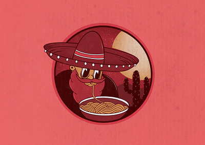Wrong cuisine beard cactus cartoon cartoon character character desert illustration mexican noodles sombrero textures vintage
