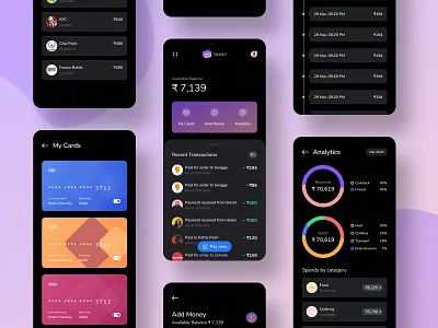 Wallet App Concept analytics analytics chart app concept app design chart creditcard dark mode dark theme dark ui debit card expense history expenses tracker ios money manager money transfer payment payment app spend analysis spendings wallet app