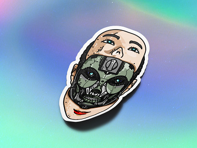 AI 3d ai android cyborg face holographic illustration intelligence mockup playoff portret retro robot robotics smart sticker sticker mule stickers tech terminator