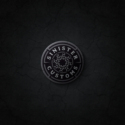 logo proposal for SINISTER CUSTOMS ancient badge logo branding customs dark logo dark theme grayscale heroes logo logo design logo designer medieval monkeymark oculus round logo sinister stone age symbol texture