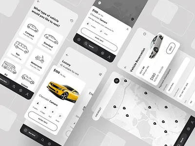 Car Rental App app car design explore flat icons illustration inspiration location map payment rent rental search sketch ui ux vehicle web web design