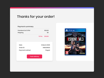 Daily UI Challenge #017 - Email Receipt daily ui daily ui 17 daily ui challenge delivery email receipt order resident evil 3 ps4 ui ui design