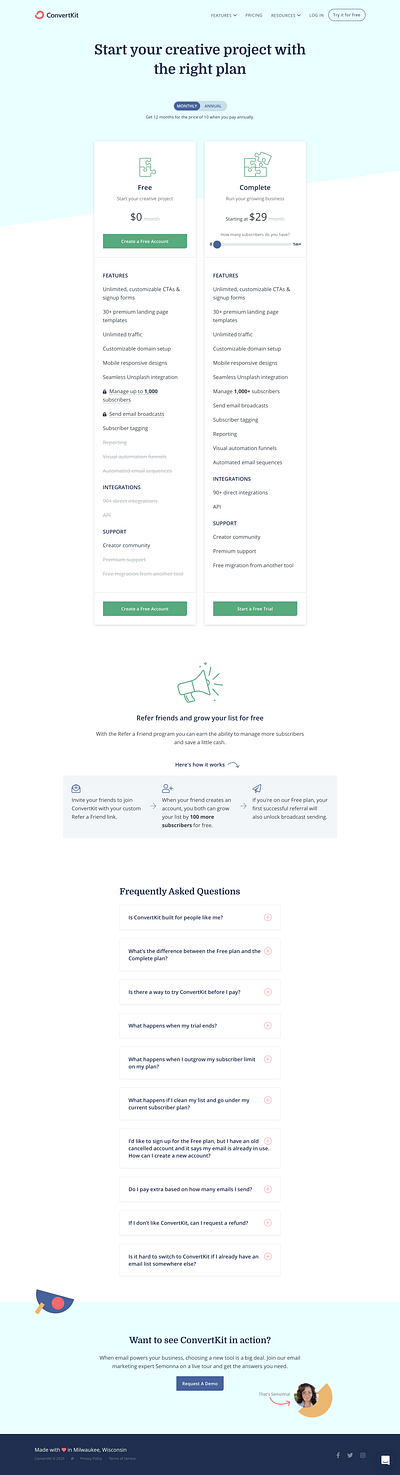 New ConvertKit pricing page pricing matrix pricing page pricing table