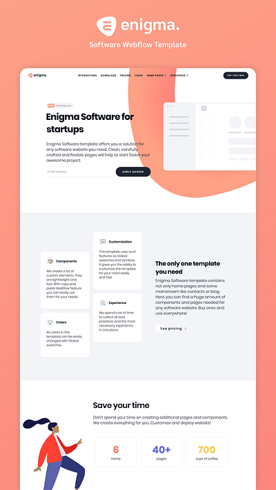 Enigma Software - Webflow template agency app landing marketing saas software startup technology template web design webflow website