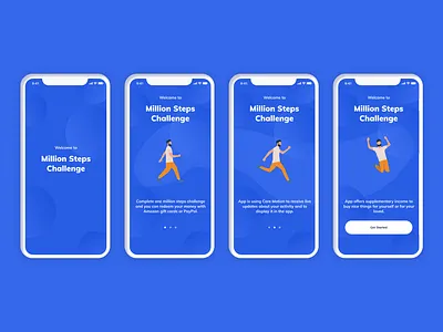 Onboarding for Pedometer Application application blue clean design explainer logo mobile onboarding ui