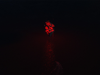 Crystal and a boat 3d art dark houdini ocean red