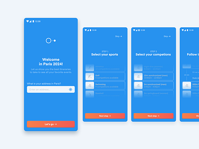 Paris 2024 App — Onboarding android app competition design icon interface mobile olympic games onboarding product design sports tutorial ui ux vector