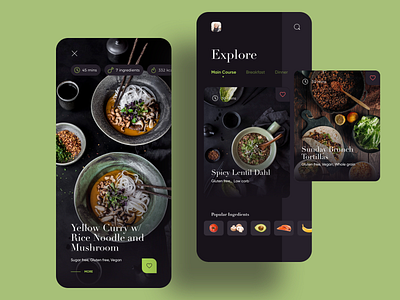 Chef at home app card dark dark mode food ingredient mobile recipe ui ux