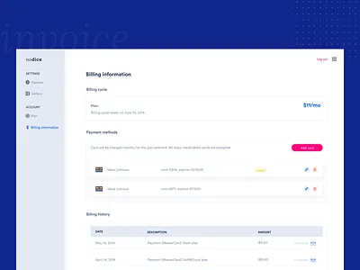 NoDice | Billing & Finance app design billing concept dashboard design invoice uidesign user profile