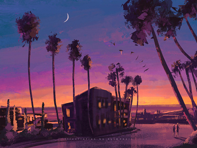 California background beach california concept illustration landscape nature procreate sea sunset