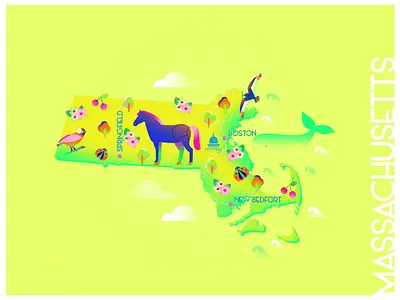 A state a day. #47 - Massachusetts art bright color challenge color combinations color palette color study design flat gradient green illustration infographic map massachusetts noise poster states texture usa vector