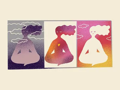 Mindfulness meditation routine: before, during, after. change comic comicart dark design illustration ipadpro ipadproart meditation mindfulness pink popart procreate sky yellow yoga