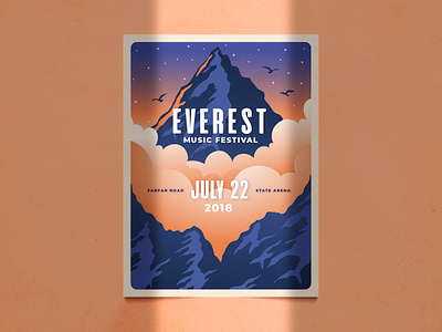 Everest Poster brochure cloud fest festival flyer graphic hand drawn illustration minimal minimalistic mountain music poster print retro vector