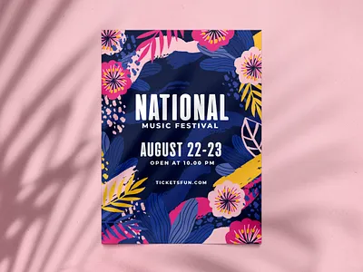 Floral Poster Template brochure flat design floral flowers flyer handmade illustration leaf leaves music nature plant poster stage template tropical