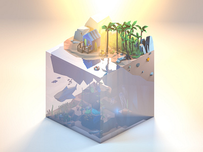 Low Poly Tropical Island 3d 3dillustration 3dmodeling cinema4d diorama illustration island isometric lowpoly lowpolyart render tropics