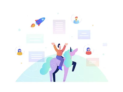 startup character design fireart fireart studio flat illustration man startup unicorn vector