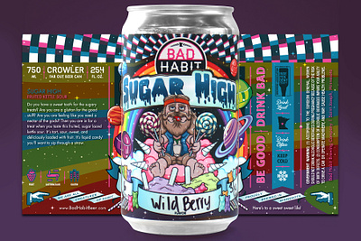 Sugar High Beer Label Design & Illustration beer beer art beer bottle beer branding beer can beer label beer packaging character high illustraion label label design label packaging labeldesign labels psychedelic spacey stoned trippy wasted