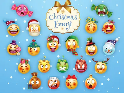 Christmas Emoji christmas christmas tree colorful design drawing emoji emoji set emojis graphic design hat heart illustration presents ribbon santa claus smiley snow snowflake stickers sweets