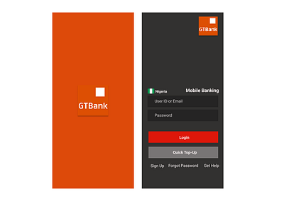 GTBank Splash and Login Screens minimalist mobile ui nigeria