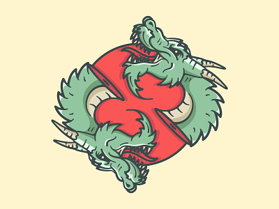 Double Dragon art blood character china chinese design dragon illustration japan logo sun teeth vector