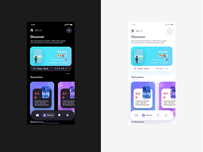 Book Discovery Page,Dark and Light📚 animation app book books dark discover illustration logo ui ux web