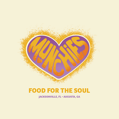 Munchies Logo 70s logo 70s retro crunchy heart heart logo hippie hippie design munchies psychadelic purple and gold restaurant logo soul food soul food restaurant soul food restaurant logo