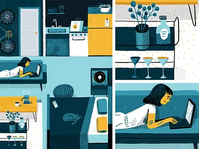 Millennial Apartment art character design drawing editorial illustration interior magazine people plants