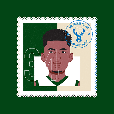 Giannis Antetokounmpo Postage Stamp bucks giannis giannis antetokounmpo illustration illustrator milwaukee nba postage postage stamp stamp