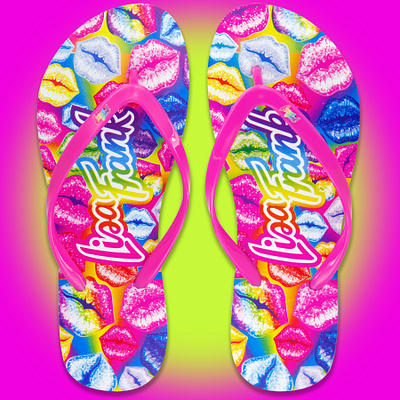 Lisa Frank Flip Flop 80s 90s bright character color colorful design fashion flip flops footwear footwear design kiss print product product design retro shoe shoe design throwback