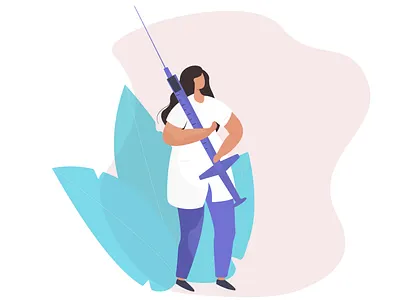 Female doctor with injection clinic design doctor flat hospital illustration medicine nurse syringe vector illustration
