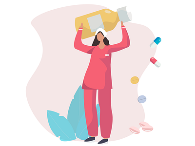 Nurse carry the medicine capsule doctor drugs illustration medicine nurse pills pink tablets vector illustration