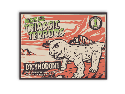 Triassic Terrors Packaging Art - Dicynodont branding dinosaur graphic design illustration logo packaging retro retro design toy typography vector vintage