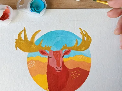 Irish elk gouache painting art gouache hand drawn illustration nature painting