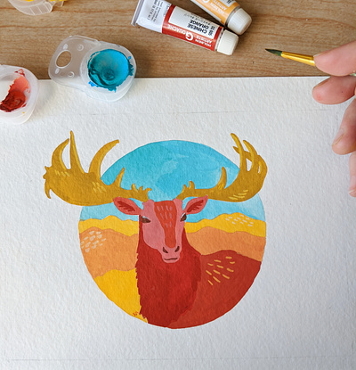 Irish elk gouache painting art gouache hand drawn illustration nature painting