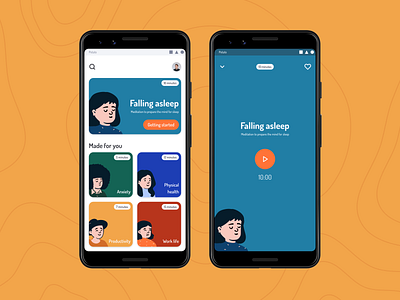 Meditation App - Exploration android anxiety app component concept design figma homepage illustration meditation mentalhealth stress ui ux