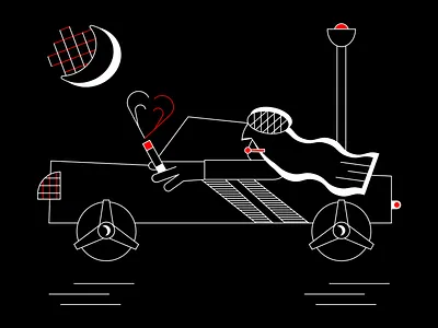 Late Night Ride. black car cool cute dark design details flat girl illustration minimalistic ride