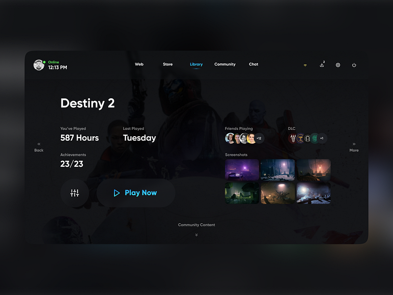 Daily UI Challenge #025 - Steam Big Picture app dailyui dark theme destiny 2 interface steam steam library tv app tv ui ui videogames