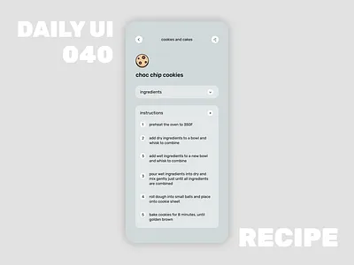 040_Recipe app design daily100challenge dailyui day40 dropdown ui icon ios design menu interaction mobile design recipe recipe app recipe interaction text typography