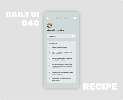 040_Recipe app design daily100challenge dailyui day40 dropdown ui icon ios design menu interaction mobile design recipe recipe app recipe interaction text typography