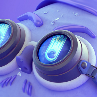 "Flaming Globes of Sigmund 3d blue c4dart cinema4d goggles illustration purple seinfeld stylized